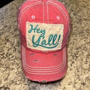 Vintage‎ HEY YALL Distressed Red Adjustable Hat Kbethos